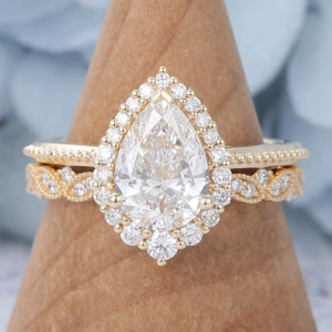 Pear Shaped Moissanite halo Ring white topaz vs moissanite moissanite bridal sets Moissanite vs Sapphire