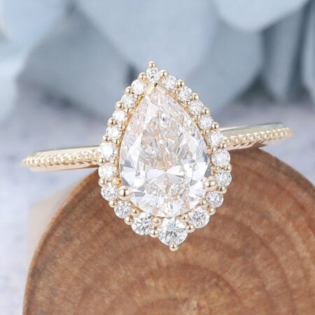 Rose gold vs yellow gold Pear Shaped Moissanite Engagement Ring Halo Promise Ring