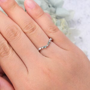 Moissanite & Moss Agate Curved Wedding Band