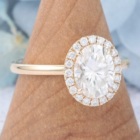 Simulated Diamond White Gold vs Yellow Gold Oval Cut Moissanite Engagement Ring Halo Promise Ring