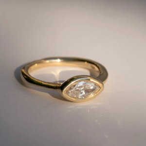 Gold Vermeil Engagement ring vs Wedding Ring Bezel Setting vvs moissanite
