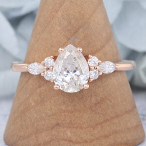 14K Rose Gold Pear Shaped Moissanite Cluster Engagement Ring