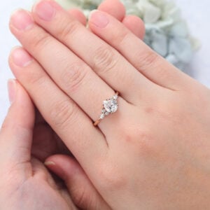 14K Rose Gold Pear Shaped Moissanite Cluster Engagement Ring