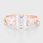 Emerald Cut Lab Grown Diamond Floral-Inspired Bridal Ring Set Marquise Accented Engagement Ring