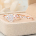 Emerald Cut Lab Grown Diamond Floral-Inspired Bridal Ring Set Marquise Accented Engagement Ring