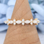 Marquise & Round Cut Moissanite Wedding Band Floral-Inspired Stacking Ring