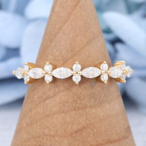 Marquise & Round Cut Moissanite Wedding Band Floral-Inspired Stacking Ring