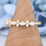 Marquise & Round Cut Moissanite Wedding Band Floral-Inspired Stacking Ring
