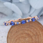 Marquise & Round Cut Sapphire Wedding Band Full Eternity Stacking Ring