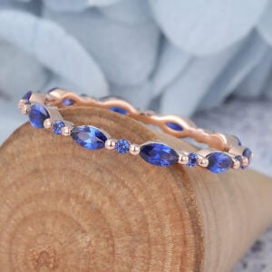 September Birthstone How To Tell If A Sapphire Is Real Tanzanite vs Sapphire lab grown sapphire Marquise & Round Cut Sapphire Wedding Band Full Eternity Stacking Ring