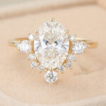 Oval Cut Lab Grown Diamond Half Halo Engagement Ring Classic Bridal Ring