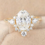 Oval Cut Lab Grown Diamond Half Halo Engagement Ring Classic Bridal Ring