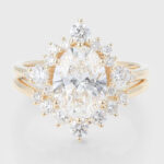 Oval Cut Lab Grown Diamond Half Halo Engagement Ring Set with Curved Wedding Band