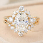 Oval Cut Lab Grown Diamond Half Halo Engagement Ring Set with Curved Wedding Band