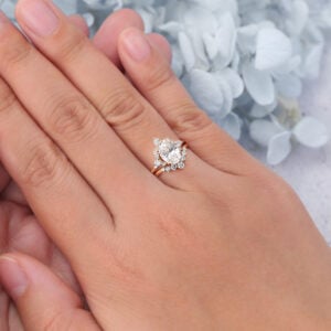 Oval Cut Lab Grown Diamond Half Halo Engagement Ring Set with Curved Wedding Band