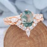 Oval Cut Moss Agate 3/4 Twisted Bridal Ring Set Cluster Engagement Ring