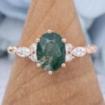 Oval Cut Moss Agate Cluster Engagement Ring 3/4 Twisted Bridal Ring
