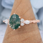 Oval Cut Moss Agate Cluster Engagement Ring 3/4 Twisted Bridal Ring