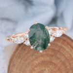 Oval Cut Moss Agate Cluster Engagement Ring 3/4 Twisted Bridal Ring