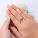 Pear Cut Moss Agate Engagement Ring Marquise Accented Bridal Ring