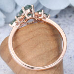 Pear Cut Moss Agate Engagement Ring Marquise Accented Bridal Ring