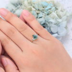 Pear Cut Moss Agate Engagement Ring Twisted Bridal Ring with Alexandrite Accents