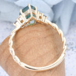 Pear Cut Moss Agate Engagement Ring Twisted Bridal Ring with Alexandrite Accents