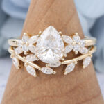 Pear Shaped Moissanite Bridal Ring Set Nature-Inspired Engagement Ring