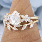 Pear Shaped Moissanite Bridal Ring Set Nature-Inspired Engagement Ring