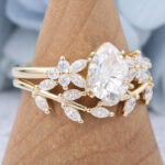 Pear Shaped Moissanite Bridal Ring Set Nature-Inspired Engagement Ring