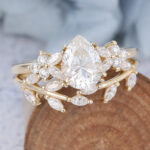Moissanite vs Lab-Grown Diamond Pear Shaped Moissanite Bridal Ring Set Nature-Inspired Engagement Ring