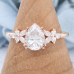 Pear Shaped Moissanite Cluster Engagement Ring Double Claw Bridal Ring