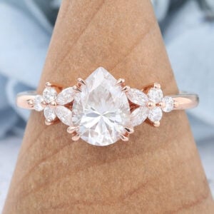 Pear Shaped Moissanite Cluster Engagement Ring Double Claw Bridal Ring