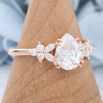 Pear Shaped Moissanite Cluster Engagement Ring Double Claw Bridal Ring