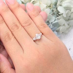 Pear Shaped Moissanite Cluster Engagement Ring Double Claw Bridal Ring