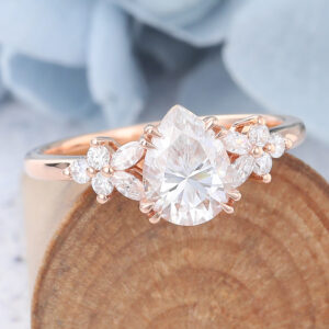 Can Moissanite Get Wet Pear Shaped Moissanite Cluster Engagement Ring Double Claw Bridal Ring