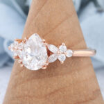 Pear Shaped Moissanite Cluster Engagement Ring Double Claw Bridal Ring