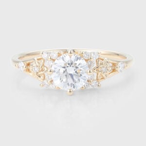 Round Cut Lab Grown Diamond Engagement Ring Cluster Bridal Ring with Floral Design