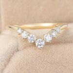 Round Cut Lab Grown Diamond Wedding Band V-Shaped Stacking Ring