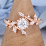 Round Cut Moissanite Bypass Engagement Ring Nature-inspired Bridal Ring