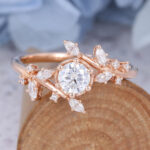 Round Cut Moissanite Bypass Engagement Ring Nature-inspired Bridal Ring