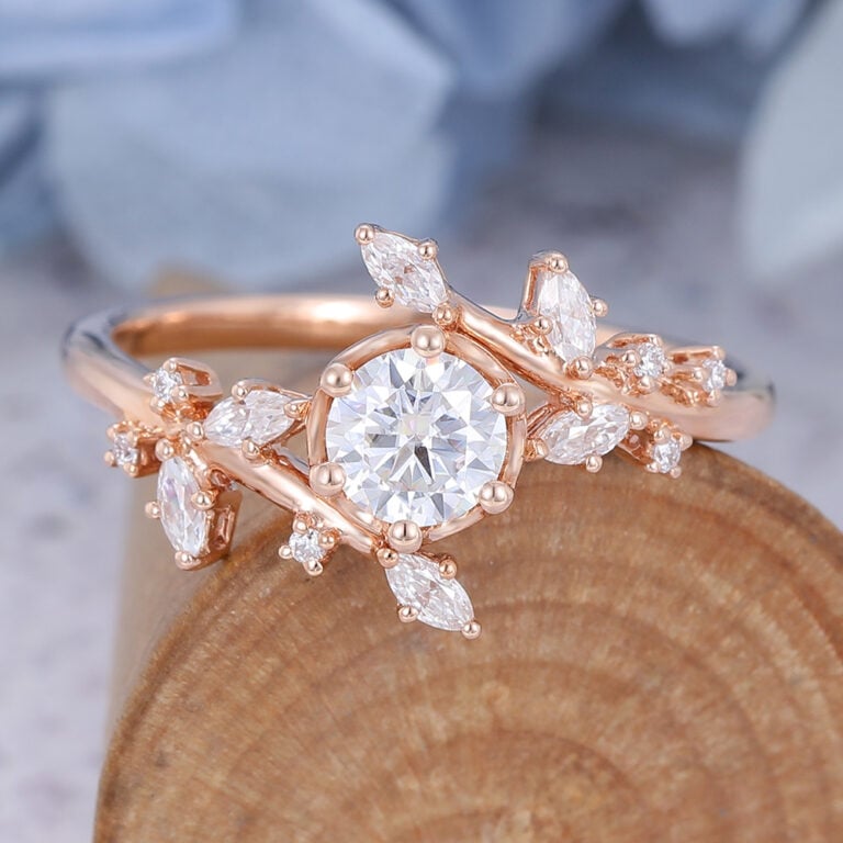 moissanite meaning Round Cut Moissanite Bypass Engagement Ring Nature-inspired Bridal Ring