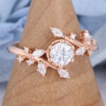 Round Cut Moissanite Bypass Engagement Ring Nature-inspired Bridal Ring