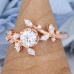 Round Cut Moissanite Bypass Engagement Ring Nature-inspired Bridal Ring