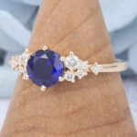Round Cut Sapphire Starlit Engagement Ring Cluster Bridal Ring