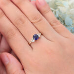 Round Cut Sapphire Starlit Engagement Ring Cluster Bridal Ring