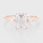 Emerald Cut Lab Grown Diamond Cluster Engagement Ring Marquise Accented Bridal Ring