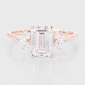 Emerald Cut Lab Grown Diamond Cluster Engagement Ring Marquise Accented Bridal Ring