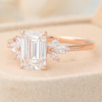 Emerald Cut Lab Grown Diamond Cluster Engagement Ring Marquise Accented Bridal Ring