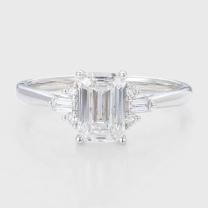 Emerald Cut Lab Grown Diamond Cluster Engagement Ring Unique Bridal Ring
